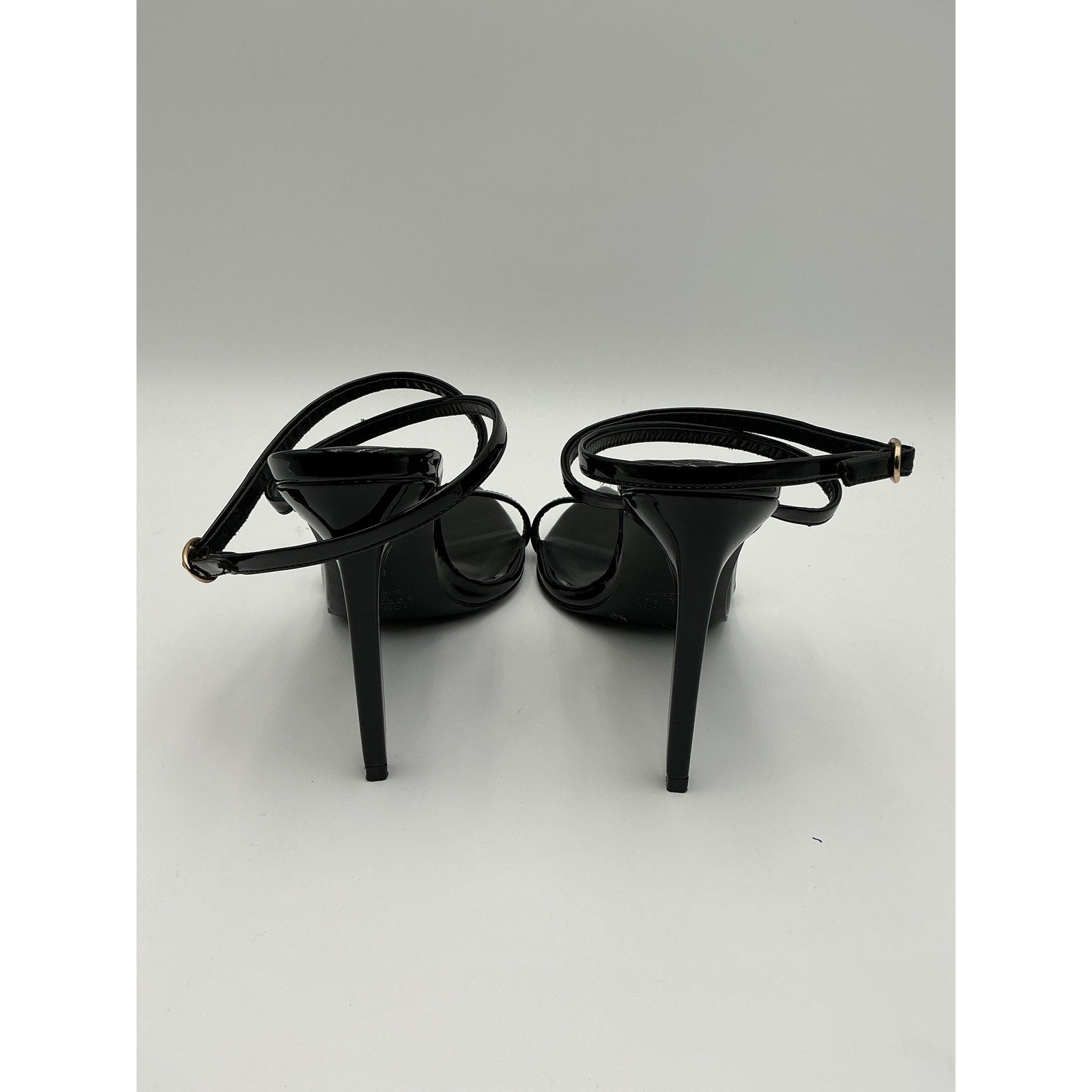 Michael Costello x Revolve 'Sonia' Black Faux Patent Leather Stiletto Heel Sandal Size 8