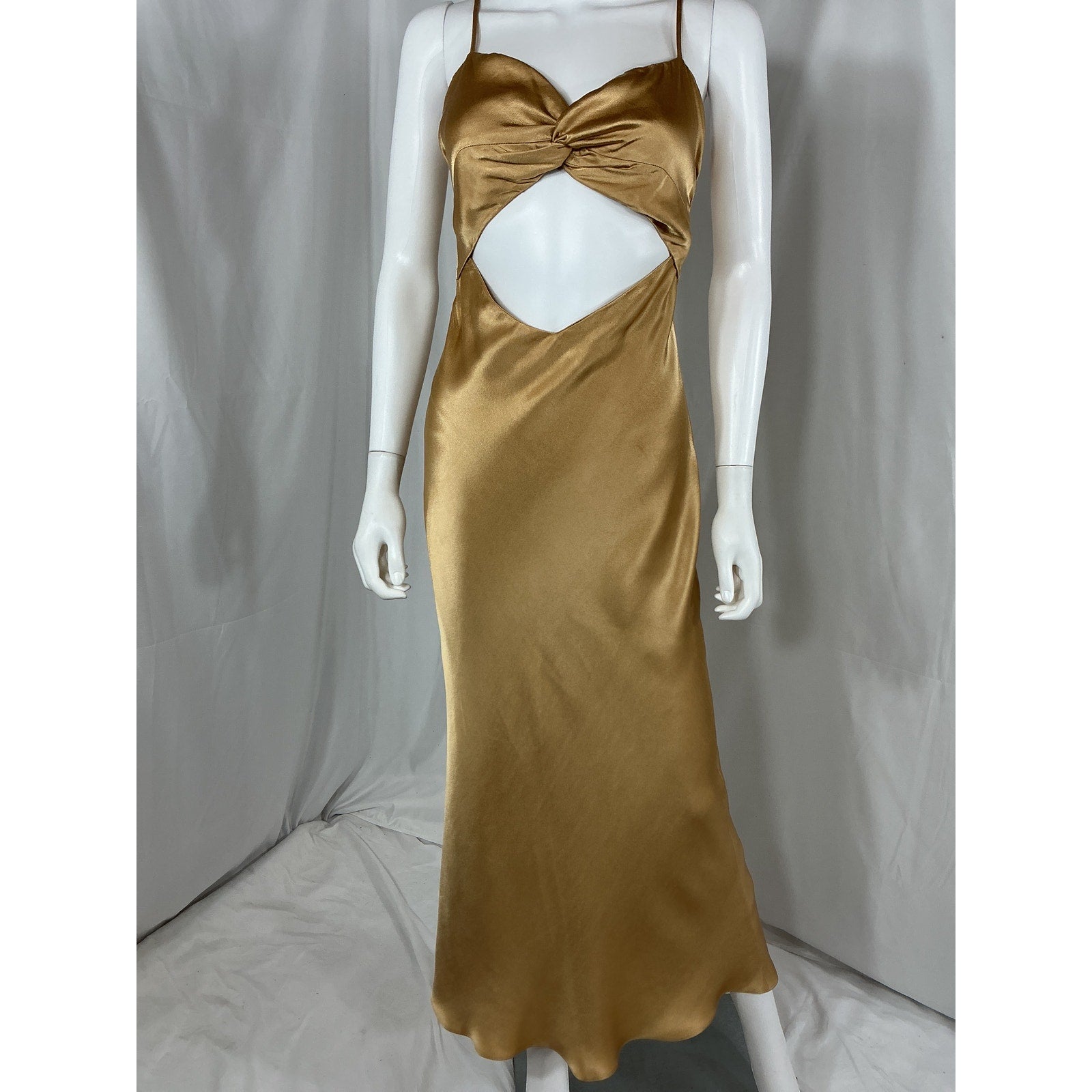 Shona Joy 'Oliviera' Gold Lenzing Twist Front Midi Dress Size 6