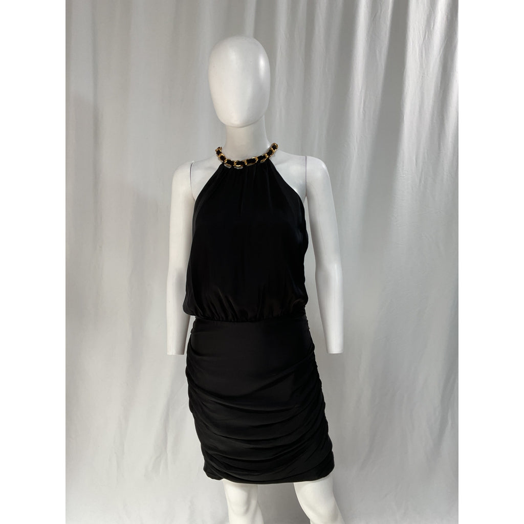 Veronica Beard 'Kalita' Black Halter Neck Chain Link Sateen Mini Dress Size 6