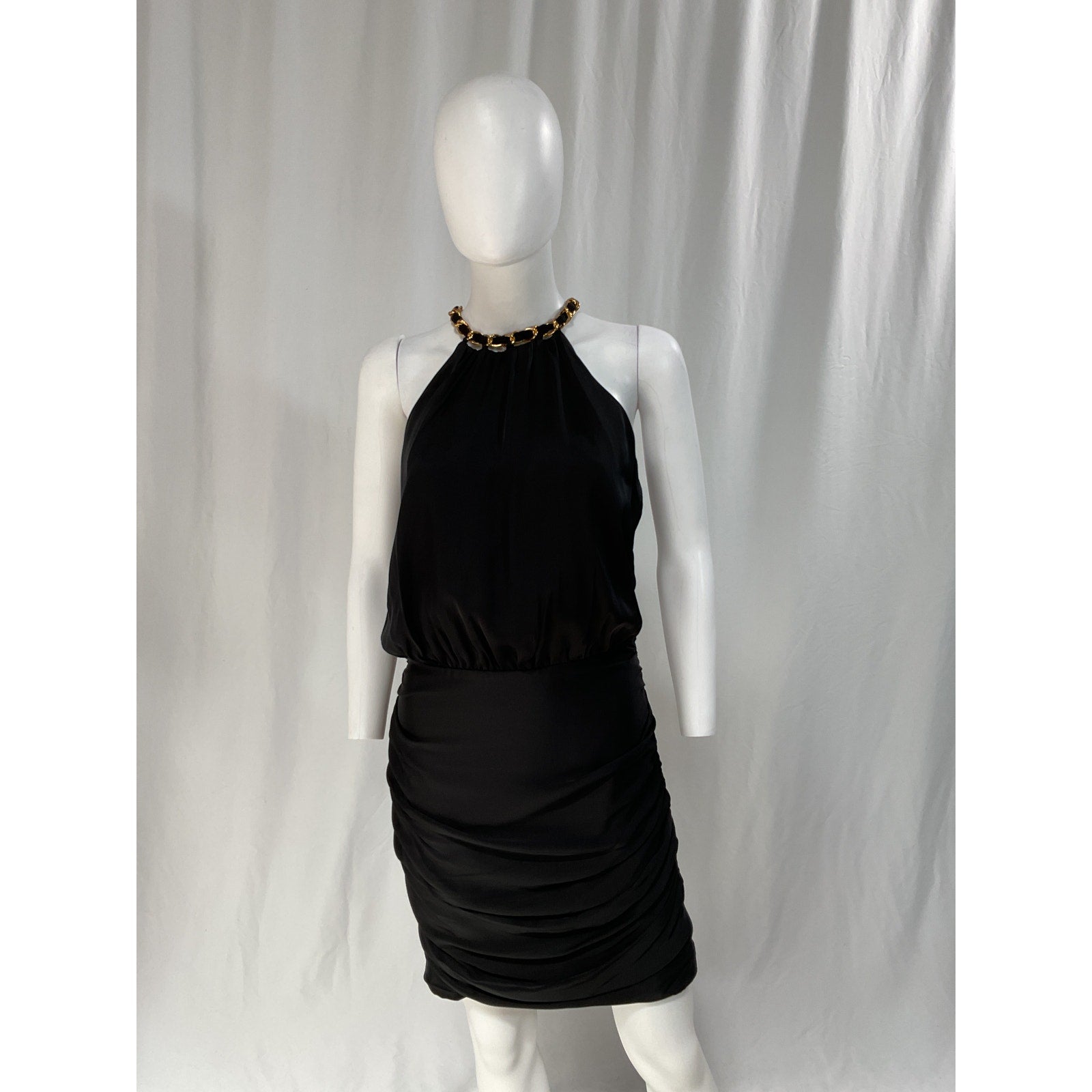 Veronica Beard 'Kalita' Black Halter Neck Chain Link Sateen Mini Dress Size 6