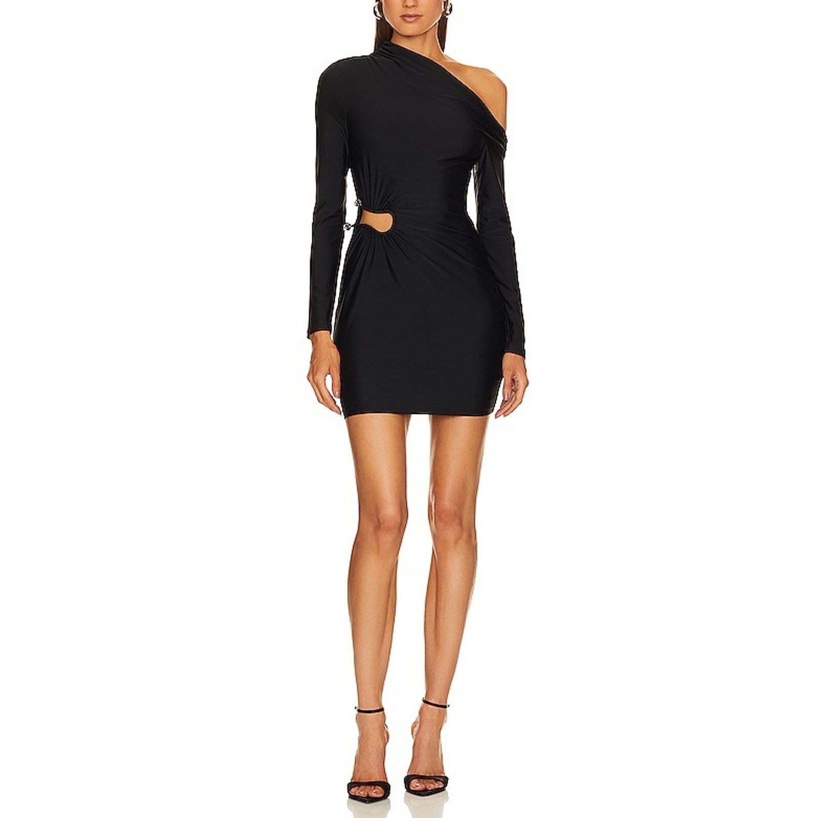 Self-Portrait Jersey Black Crystal Embellished One Shoulder Side Cut Out Mini Dress Size 6