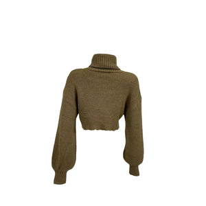 L'Academie 'Lucia' Tan Acrylic Cropped Turtleneck Sweater Size XS