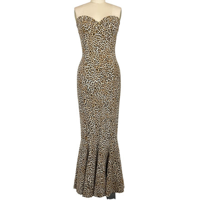 Norma Kamali Strapless Leopard Bonded Corset Gown Size XS