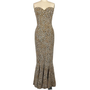 Norma Kamali Strapless Leopard Bonded Corset Gown Size XS