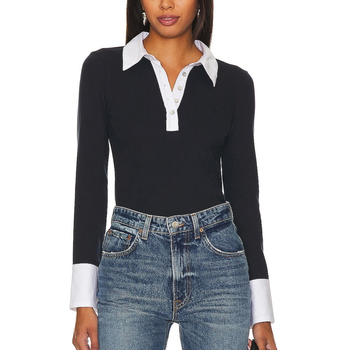 Cinq à Sept Contrast Navy And White Jaden Top Size S