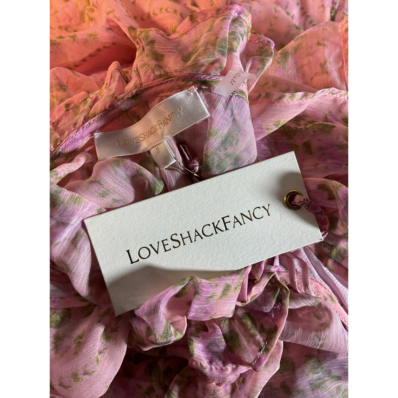 LoveShackFancy Pink Noni Off Shoulder Dress Size 2 - NWT