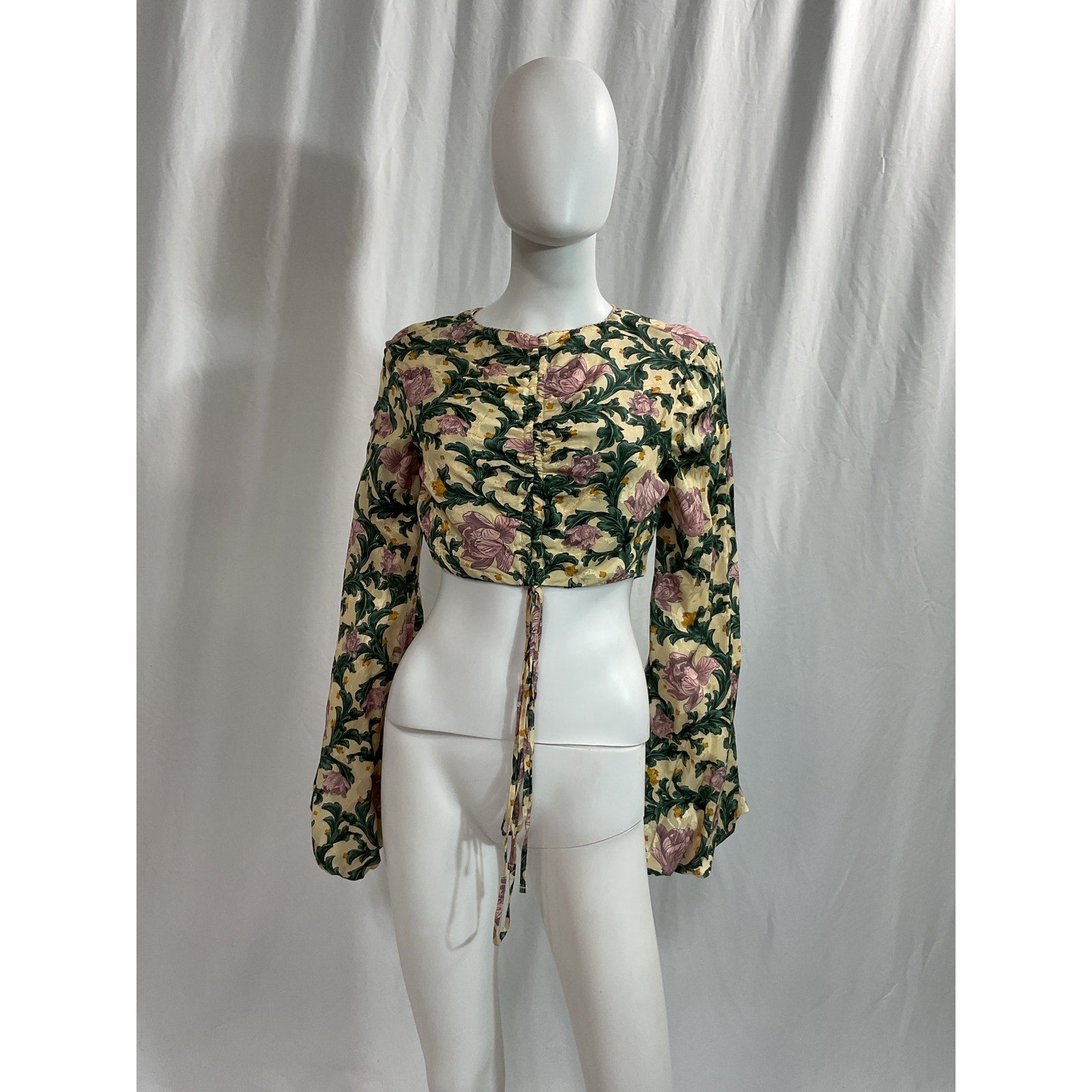 Agua By Agua Bendita Floral Green Print Bateau Neckline Crop Top Size S