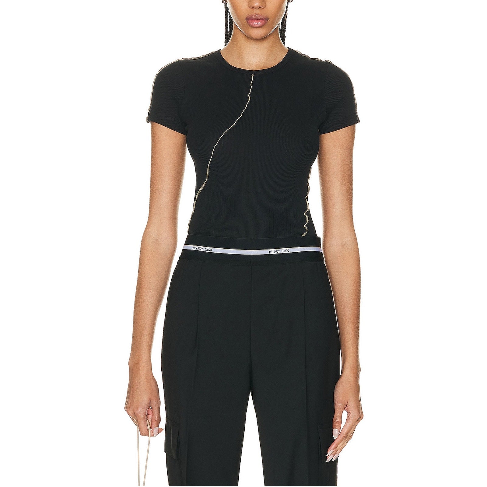 Helmut Lang Black Cotton Short Sleeve Top Size S