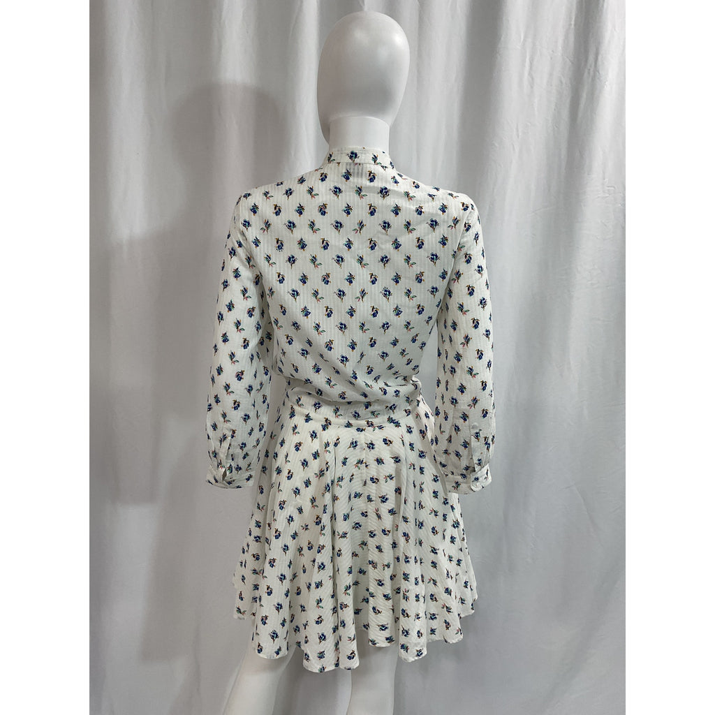 Zadig & Voltaire 'Ranil' White Floral A Line Long Sleeve Mini Dress Size S