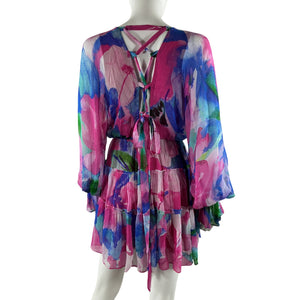 Hemant And Nandita Vibrant Fuchsia Multi Vesa Mini Dress Size XS