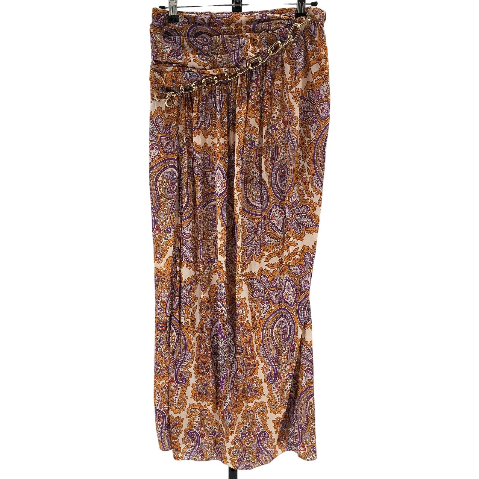 L'Academie 'Wildler' Orange Viscose Midi Skirt Size M
