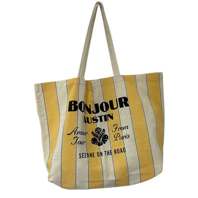 Sézane Striped Yellow Bonjour Austin Tote Bag