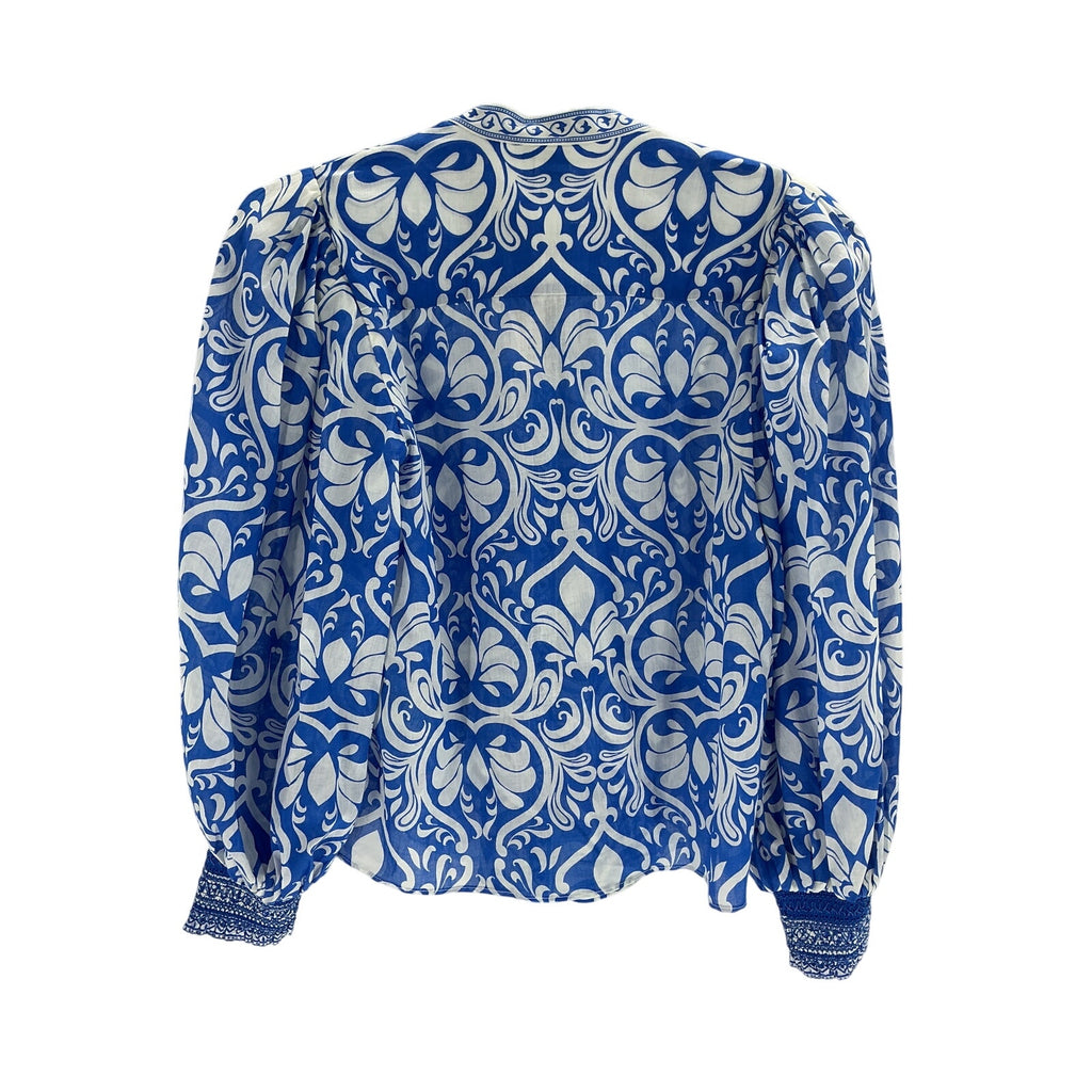 Alice + Olive April Blue Cotton Pleated Blouson-Sleeve Top Size XS