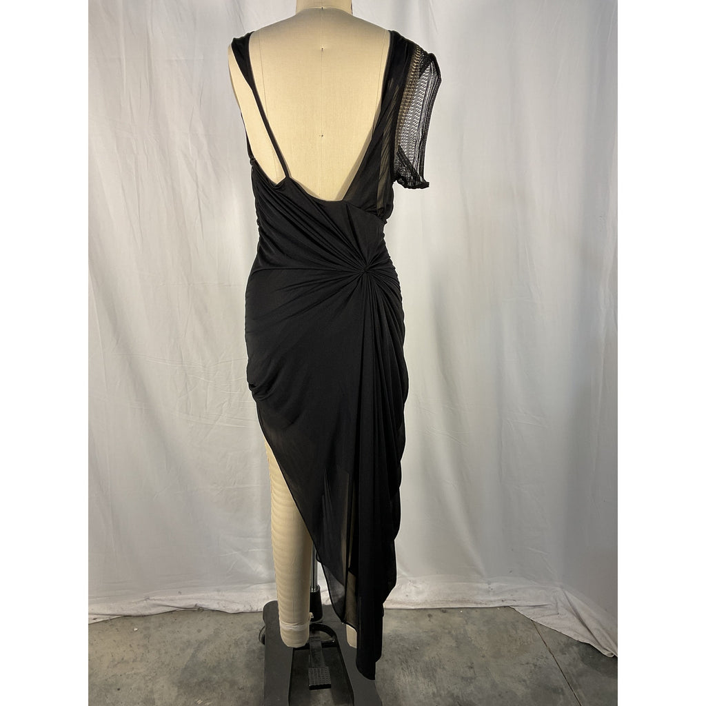 Christopher Esber 'Galathea' Black Viscose Asymmetric Long Dress Size 10