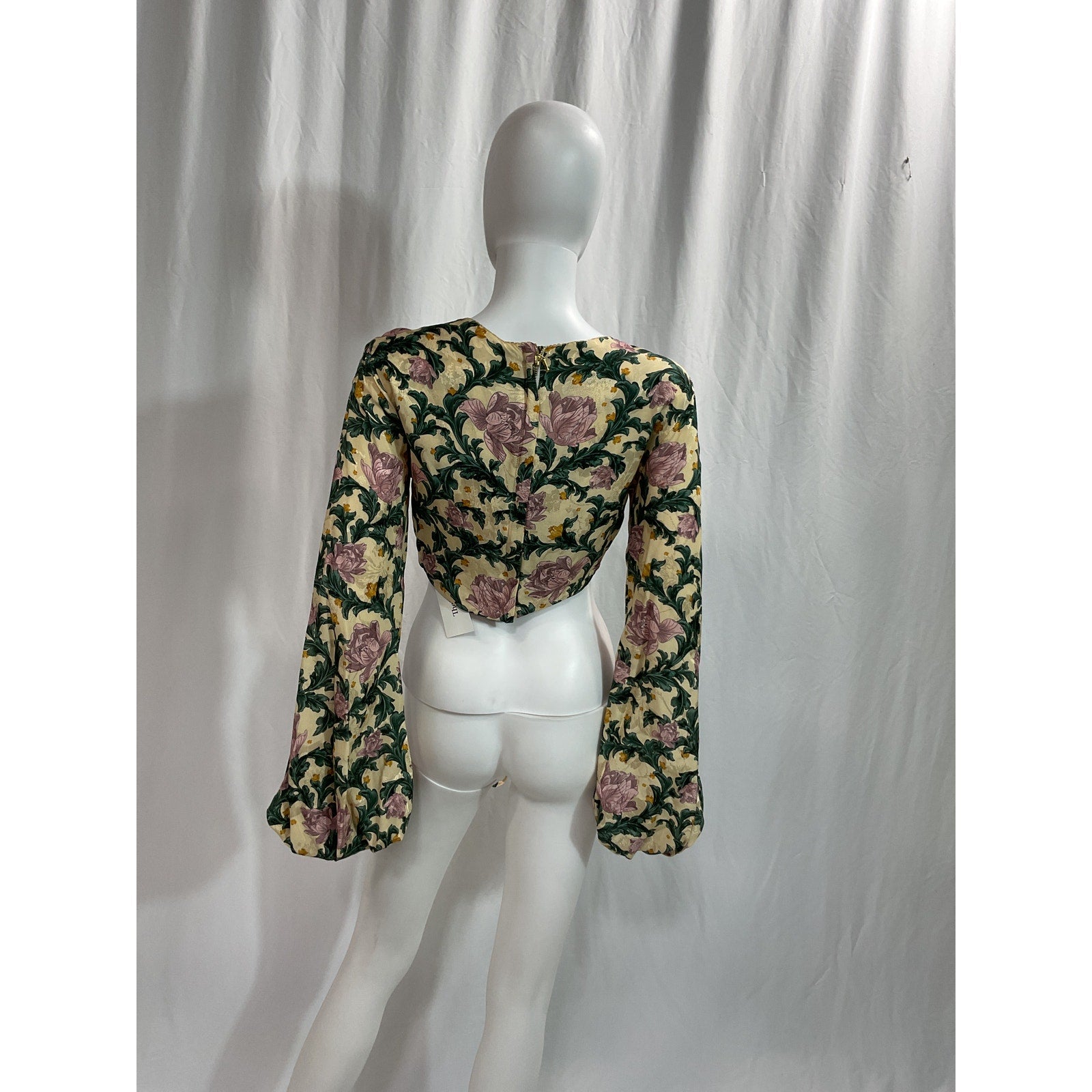 Agua By Agua Bendita Floral Green Print Bateau Neckline Crop Top Size S