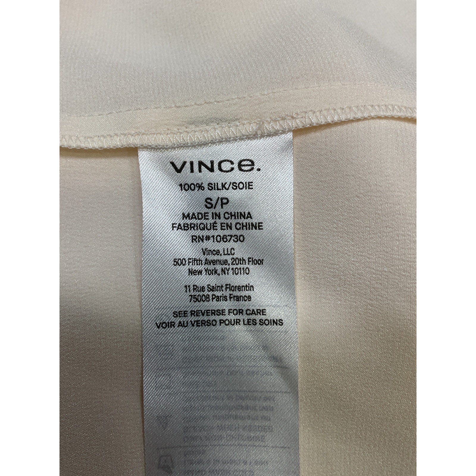 Vince 'Slim' White Fitted Band Collar Silk Blouse Size S