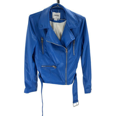 Jakke Saint Blue Polyurethane Faux Leather Biker Jacket Size M