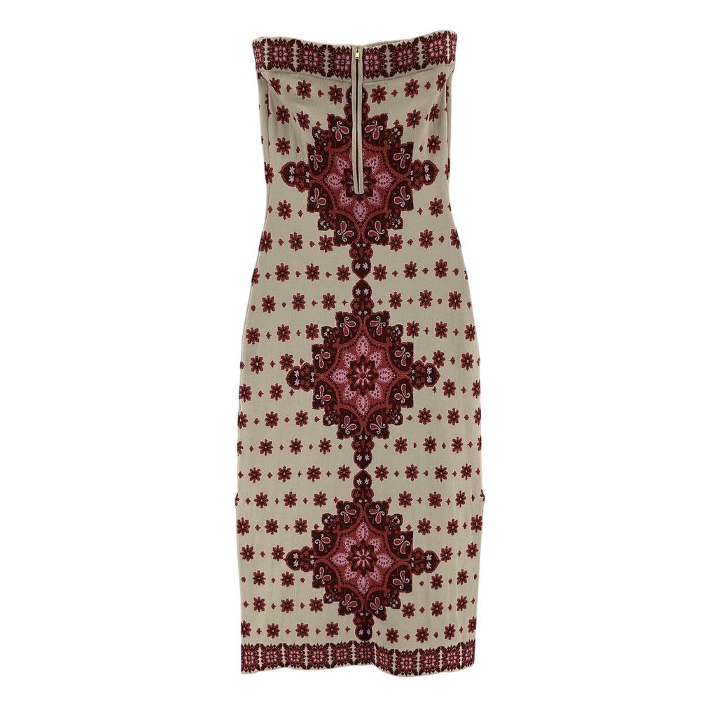 Cara Cara 'Rome' Red Viscose Mandala Strapless Midi-Dress Size S