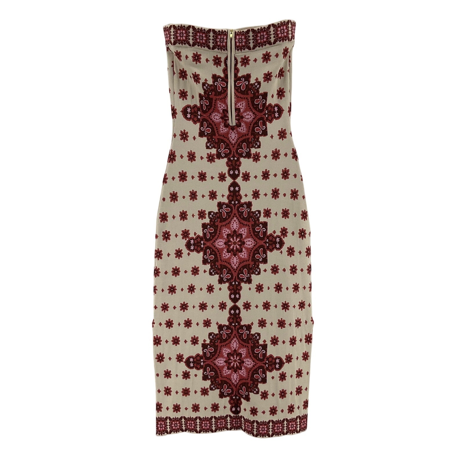 Cara Cara 'Rome' Red Viscose Mandala Strapless Midi-Dress Size S