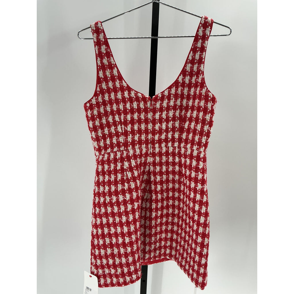 Self-Portrait 'Checked' Red Polyester Boucl� Minidress Size 10 - NWT
