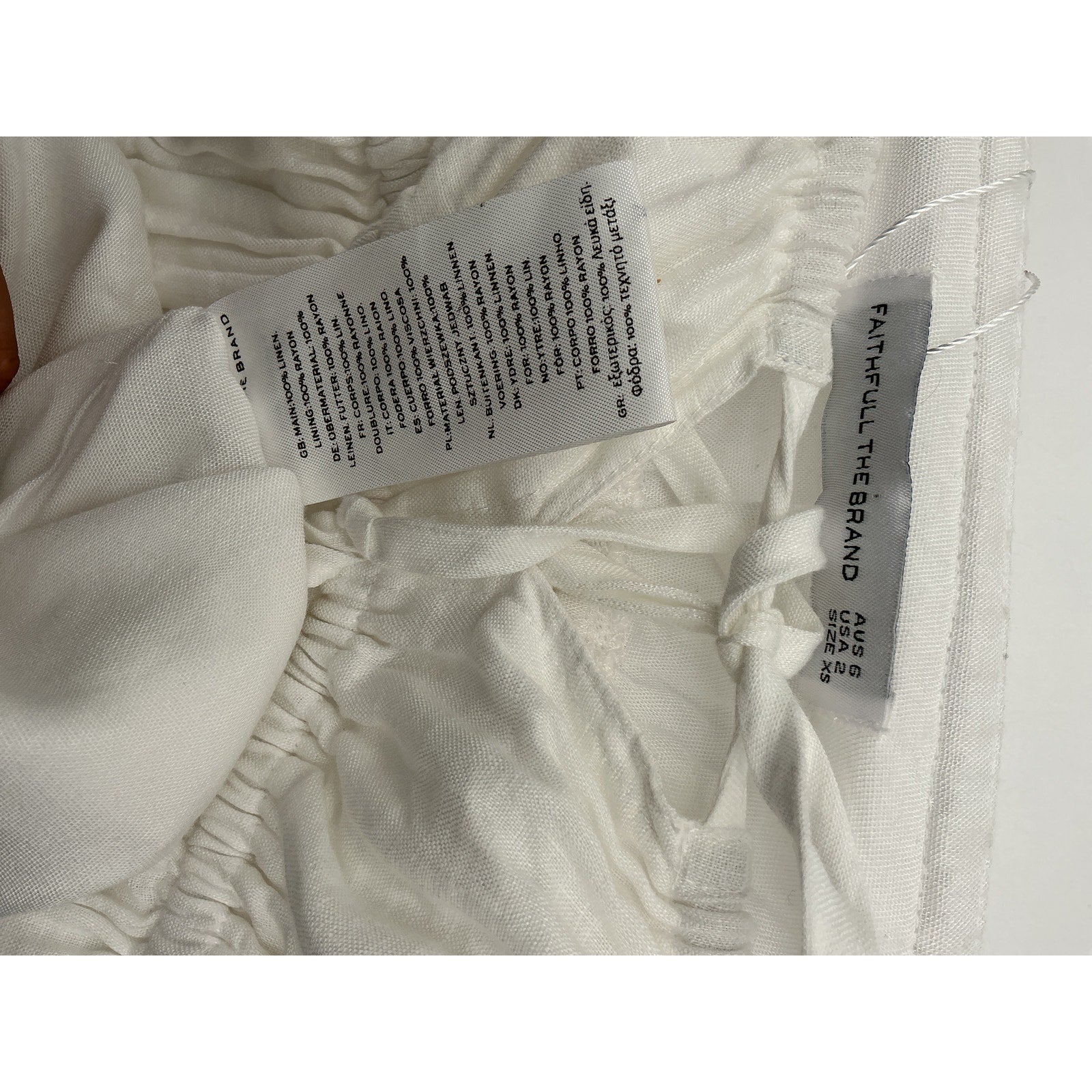 Faithfull The Brand 'Francesca' White Shirred Linen Midi Dress Size M