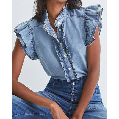 Veronica Beard 'Tenille' Blue Ruffled-Sleeve Shirt Size XS