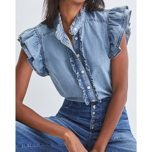 Veronica Beard 'Tenille' Blue Ruffled-Sleeve Shirt Size XS