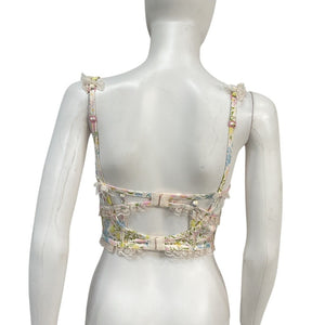 For Love & Lemons Embroidered Cream Glitter Garden Bustier Top Size S