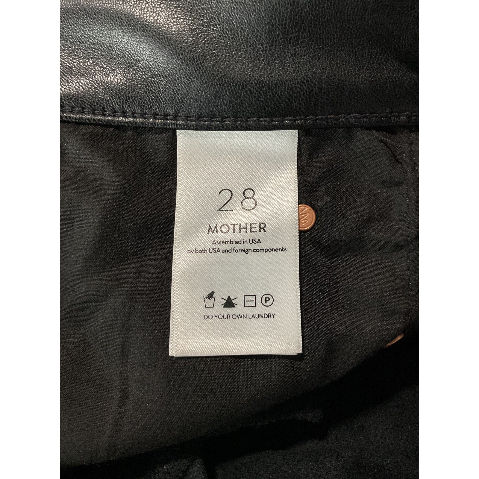 Mother 'The Dazzler' Black Polyurethane Skimp Pant Size 28