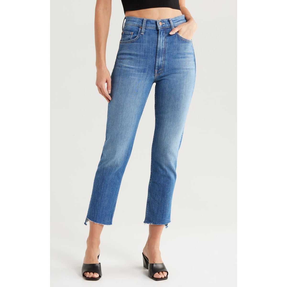 Mother Rider Step Fray Hem Blue Cotton Ankle Denim Jeans  Size 28