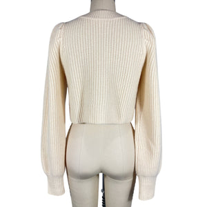 Loveshackfancy Ribbed Ivory Puff Sleeve Cardigan Size XS