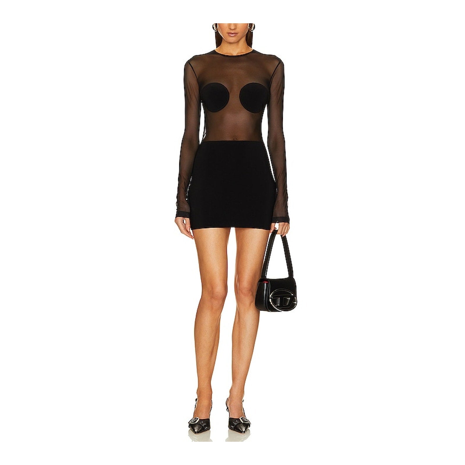 Norma Kamali Dot Dash Black Polyester Mini Dress Size M