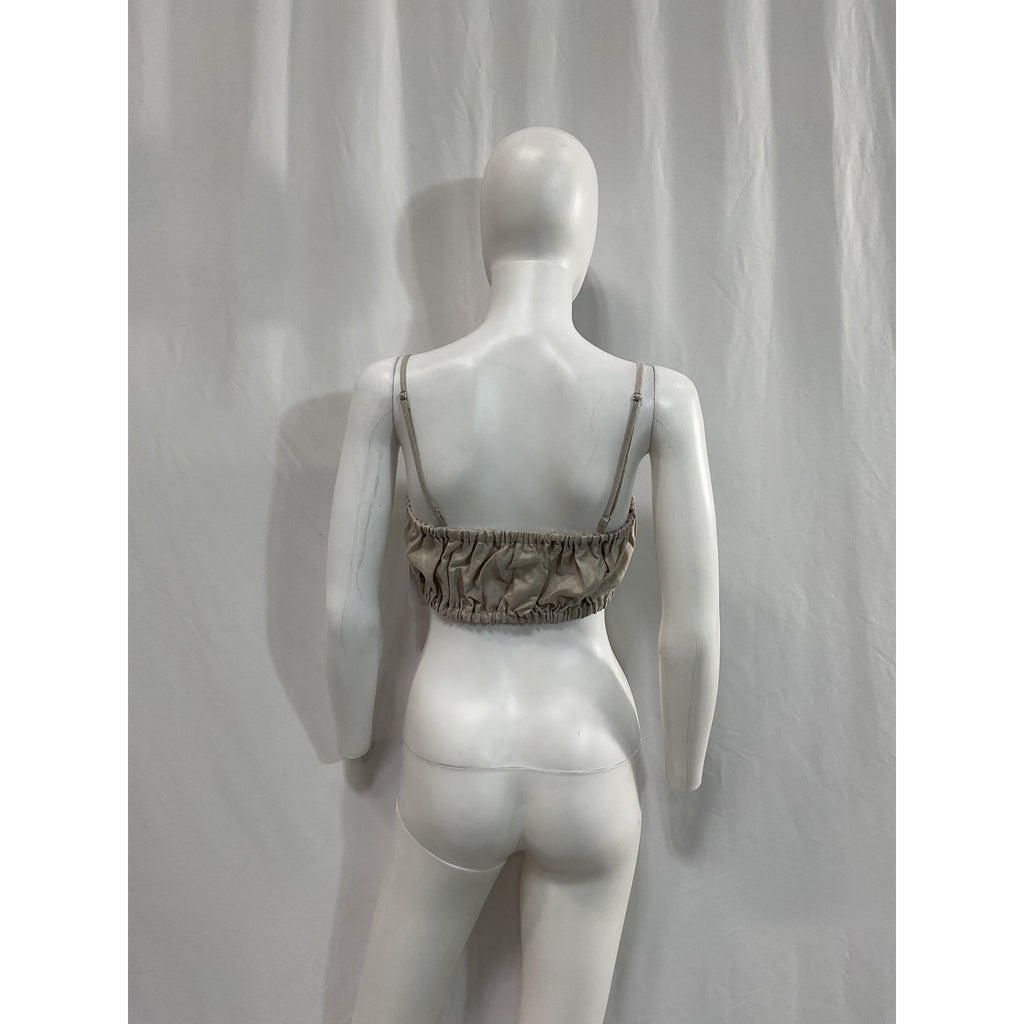 Matthew Bruch Structured Tan Linen Bandeau Crop Top Size 2 - NWT