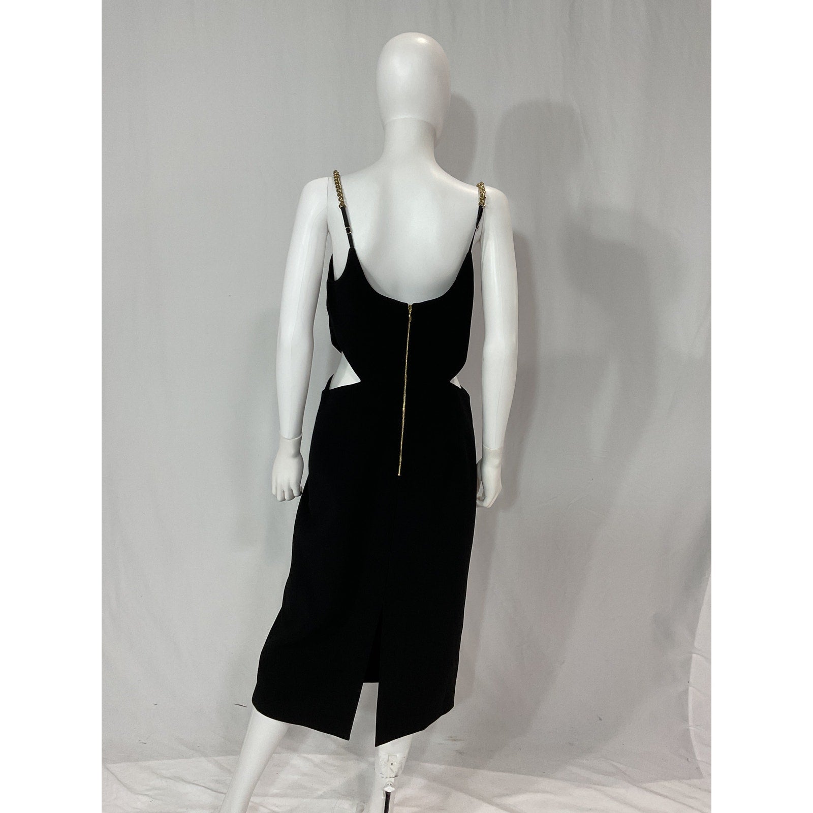 Rebecca Vallance 'Dulce Amore' Black Pencil Gold Chain Strap Midi Dress Size 10