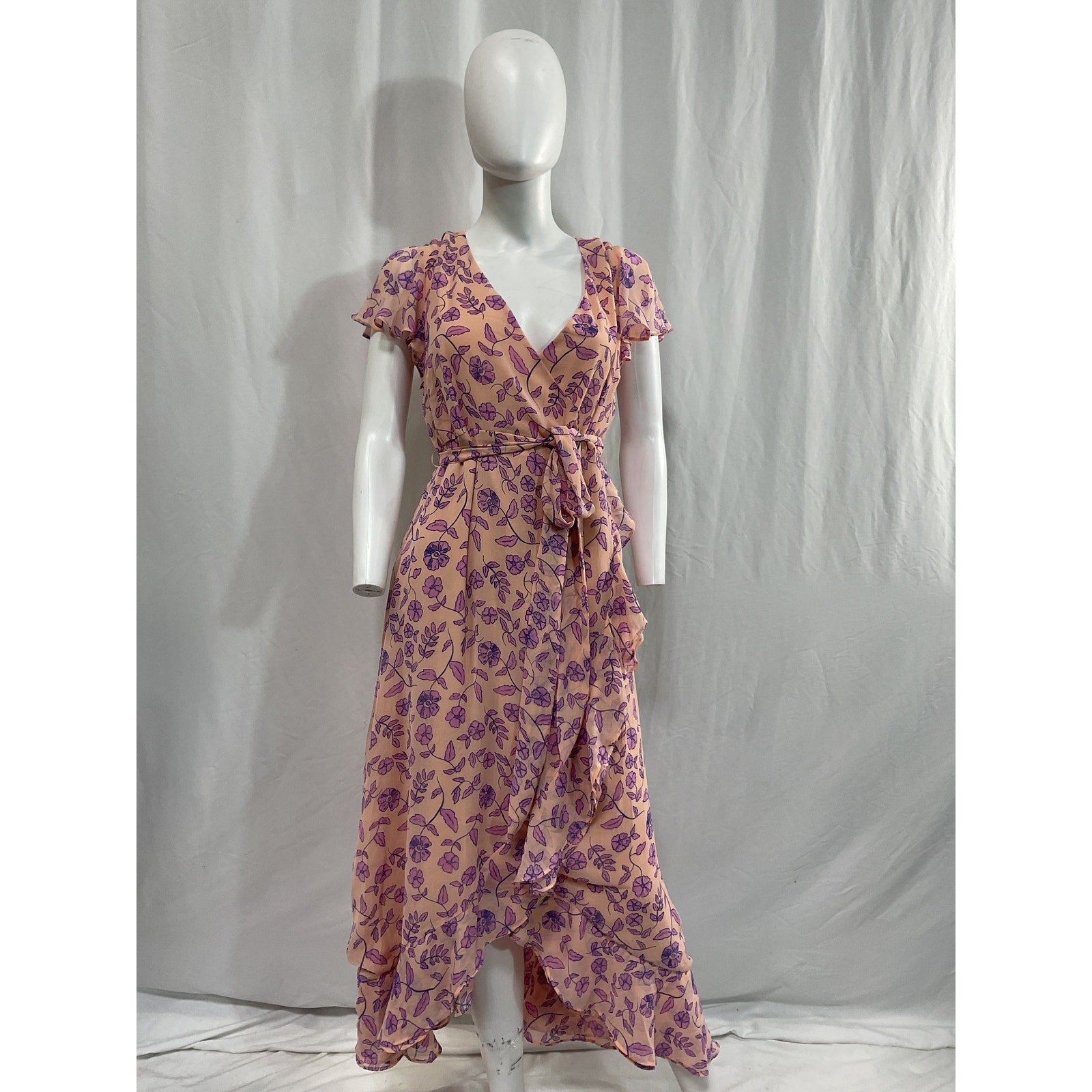 Hatch x  'A Pea In The Pod' Pink Flutter Sleeve Faux Wrap Dress Size S