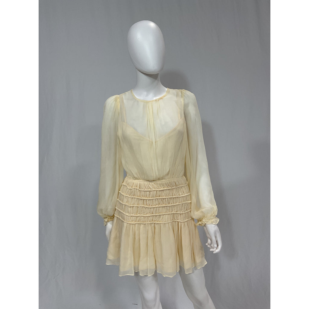 Shona Joy 'Delphine' White Chiffon Balloon Sleeve Corded Mini Dress Size 4