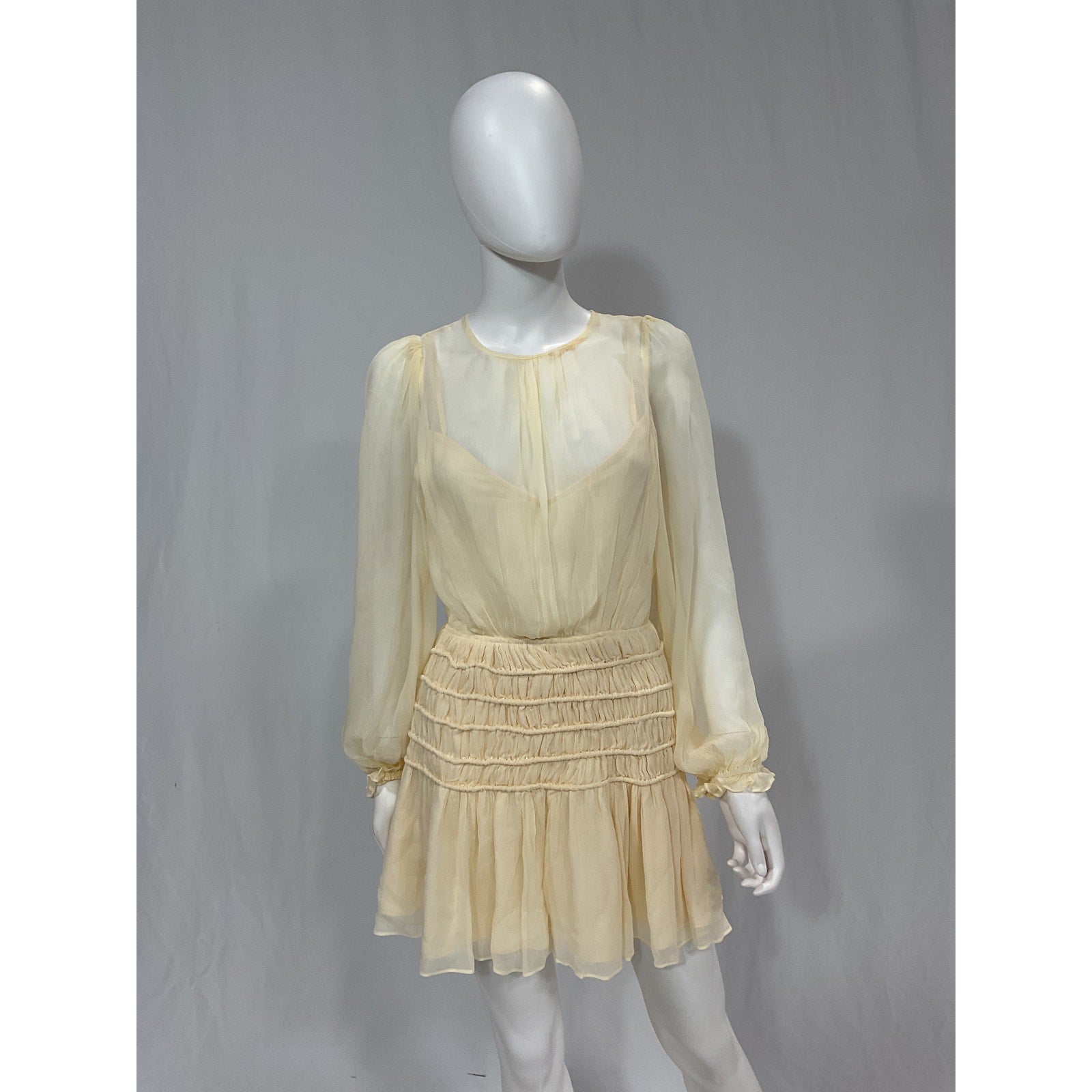 Shona Joy 'Delphine' White Chiffon Balloon Sleeve Corded Mini Dress Size 4