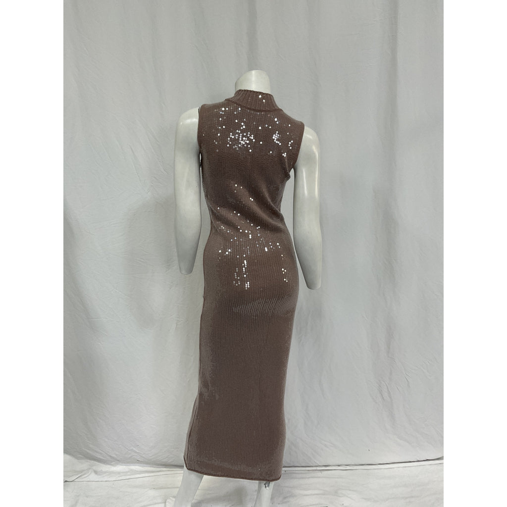 Retrofete 'Dove' Brown Wool Sequin Knit Dress Size XS