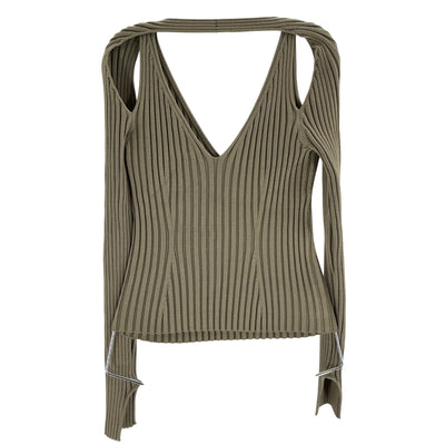 Simkhai Ribbed Light Green Sylvie Cold Shoulder Knit Top Size S