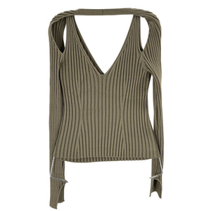 Simkhai Ribbed Light Green Sylvie Cold Shoulder Knit Top Size S