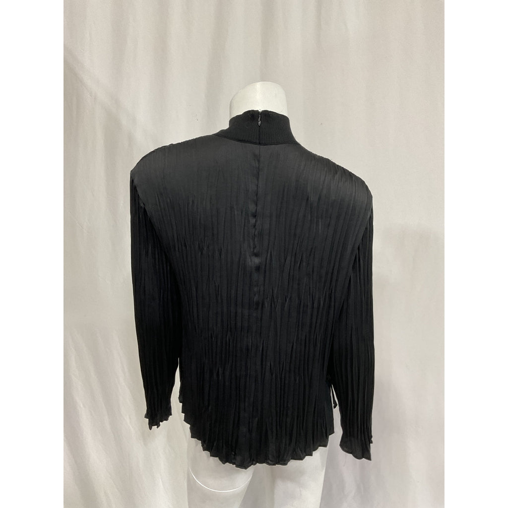 Vince Crushed Black Satin Mock Neck Top Size XS