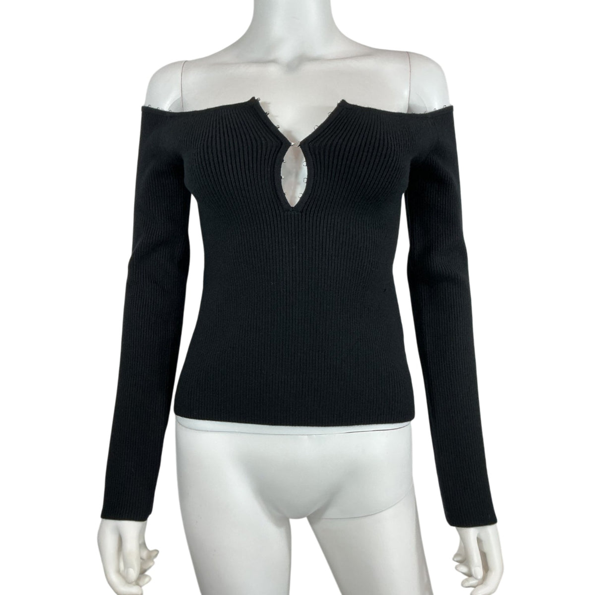 Helmut Lang Ribbed Black Eyelet Hook Sweater Size S