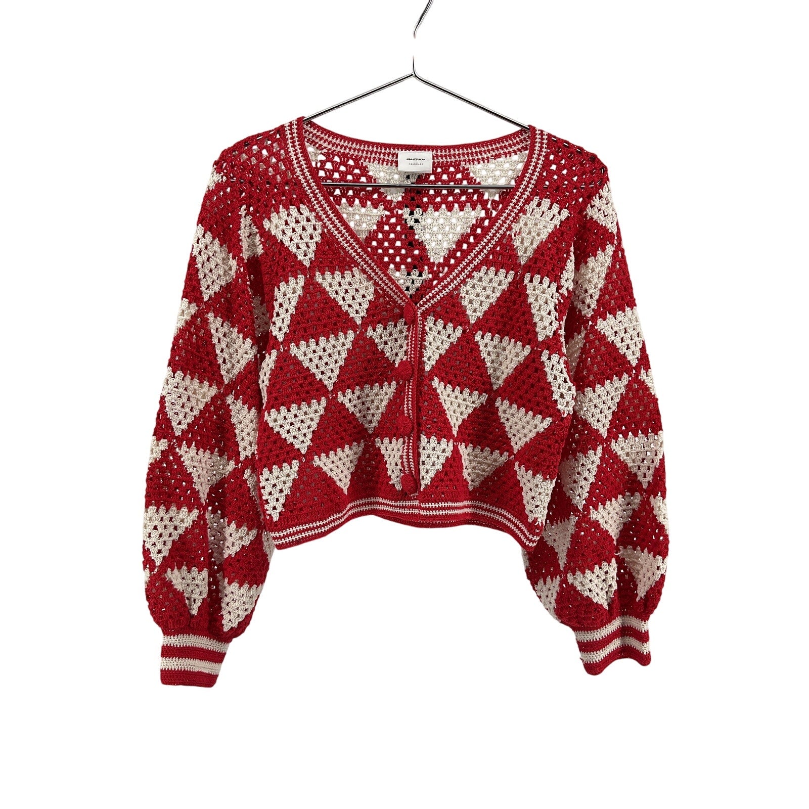 Anna Kosturova 'Maija' Red Cotton Crochet Cardigan Size XS