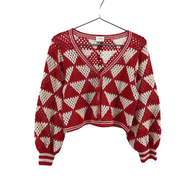 Anna Kosturova 'Maija' Red Cotton Crochet Cardigan Size XS