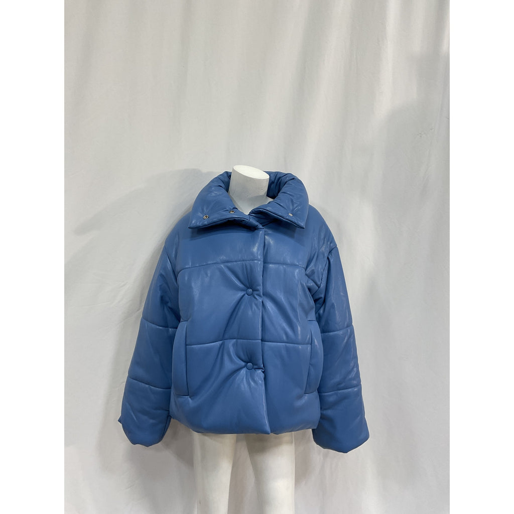 Nanushka Hide Quilted Blue Polyurethane Padded Vegan Leather Jacket Size L - NWT