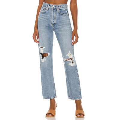 Agolde Distressed Blue 90s Mid Rise Loose Denim Jeans Size 25