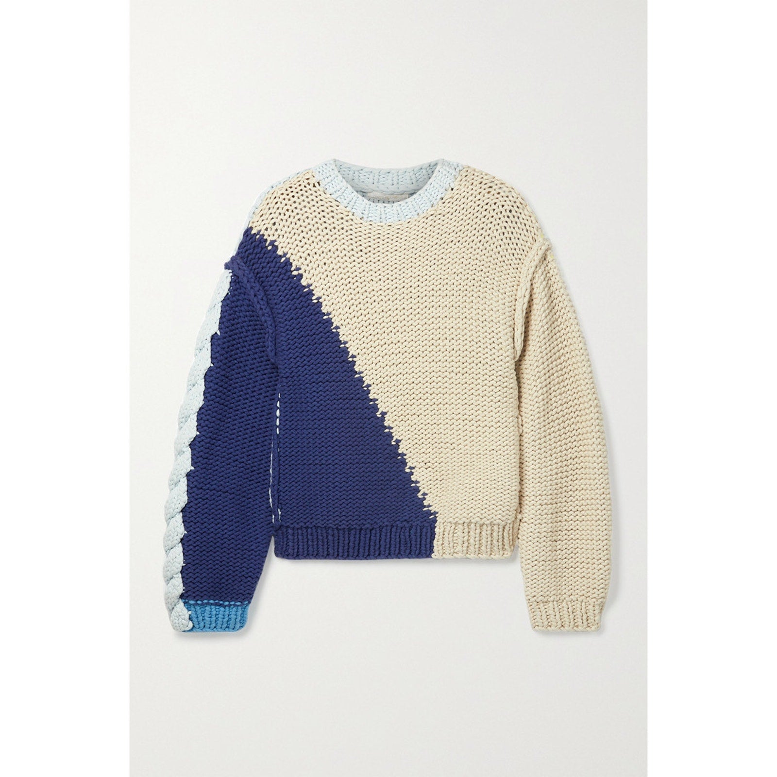 Loveshackfancy 'Isaiah' White Cotton Oversized Color-Block Cotton-Blend Sweater Size XS