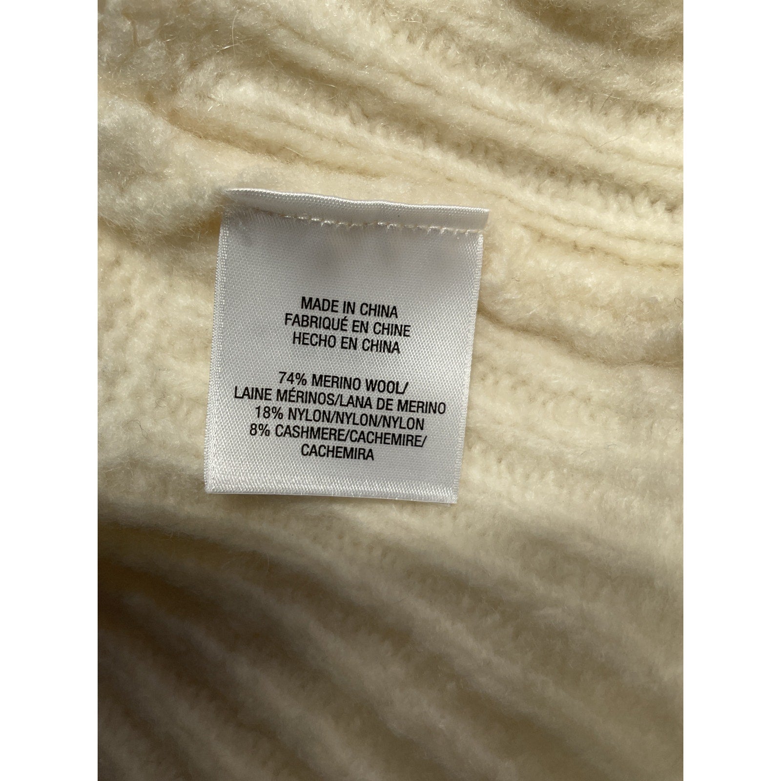 Favorite Daughter 'The Winter William' White Merino Wool Blend Long Sleeve V Neck Sweater Size L