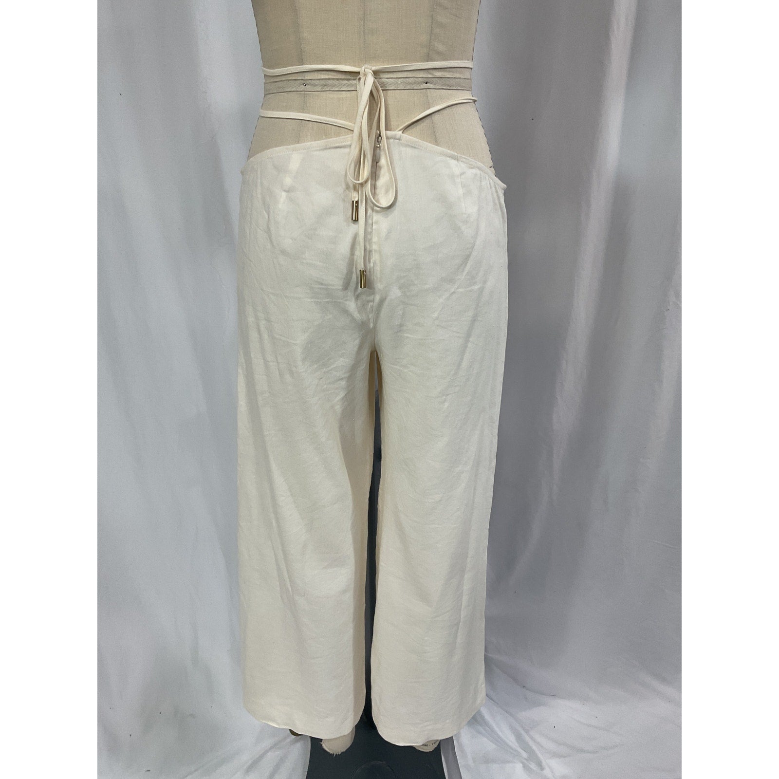 Cult Gaia 'Tessa' Off White Linen Blend Tie Waist Pants Size S