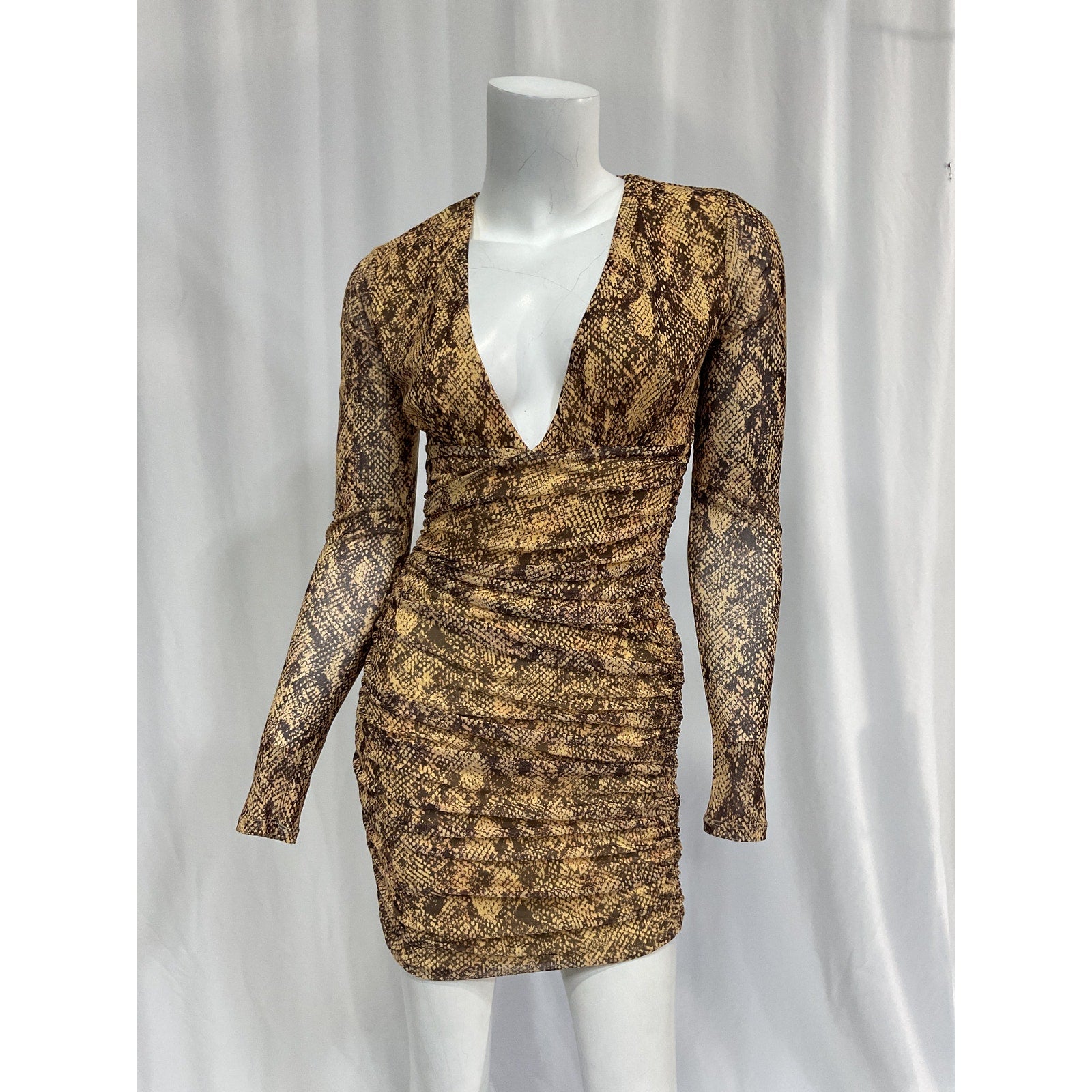Michael Costello x Revolve 'Antonella' Brown Snakeskin Print Mini Dress Size XS - NWT